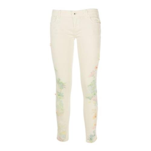 Witte Skinny Jeans met Print voor Dames Fracomina , White , Dames