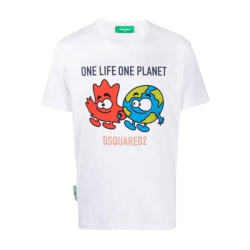 One Life Planet Logo T-Shirt Dsquared2 , White , Heren