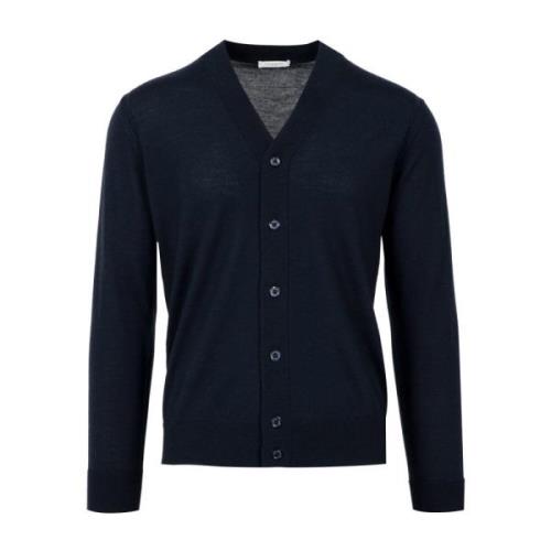 Blauwe Wol Cardigan V-Hals Sweater Paolo Pecora , Blue , Heren