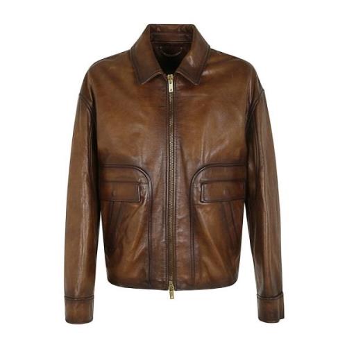 Gewaxt Leren Ritsjack Donkerbruin Golden Goose , Brown , Heren