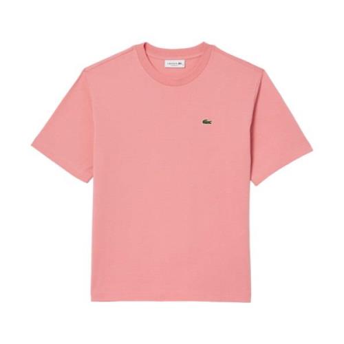 Roze T-shirt met Geribbelde Kraag Lacoste , Pink , Dames