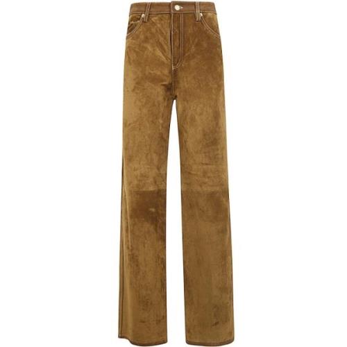 Bruin Leren Rechte Broek Golden Goose , Brown , Dames