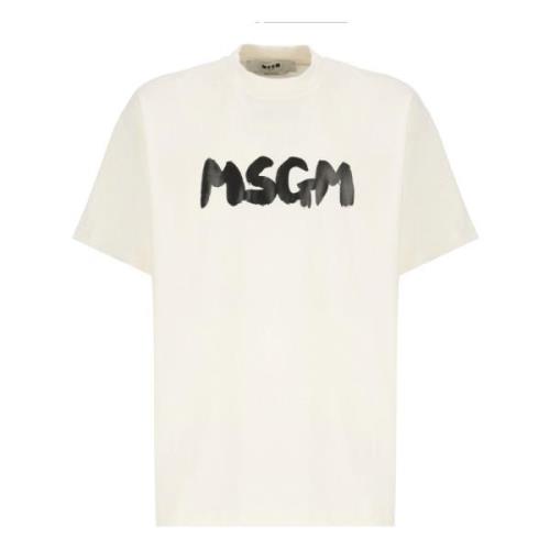 Heren Ivory Katoenen T-shirt met Print Msgm , Beige , Heren