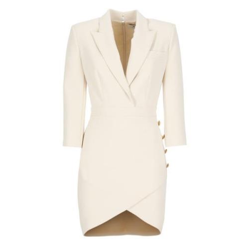 Ivoor Peak Revers Jurk met Gouden Knopen Elisabetta Franchi , Beige , ...