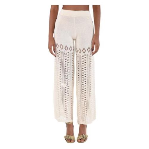 Wideleg Gebreide Broek Akep , White , Dames