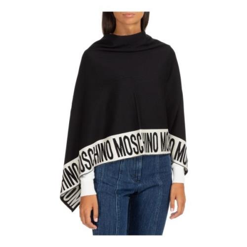 Effen Logo Poncho Moschino , Black , Dames