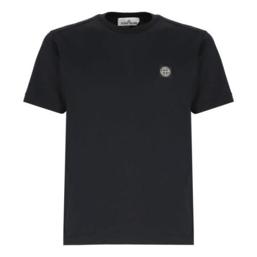 Blauw Katoenen T-shirt met Logo Stone Island , Blue , Heren