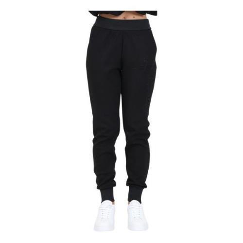 Sportieve Zwarte Broek met Strass Logo Armani Exchange , Black , Dames