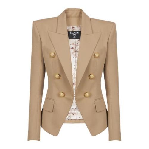 6-knoops katoenen jas Balmain , Beige , Dames