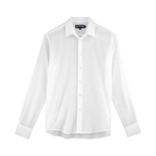 Licht Solid Unisex Katoen Voile Shirt Vilebrequin , White , Heren