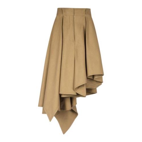 Asymmetrische geplooide katoenen rok Balmain , Beige , Dames