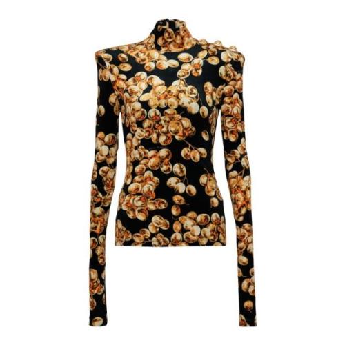 Fluwelen top met druivenprint Balmain , Multicolor , Dames