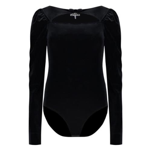 Velvet Bodysuit met Front Cut-Out Detail Ganni , Black , Dames