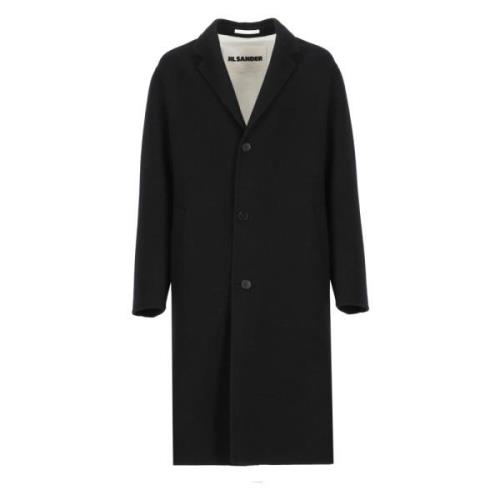 Zwarte Wol Dubbele Breasted Jas Jil Sander , Black , Heren