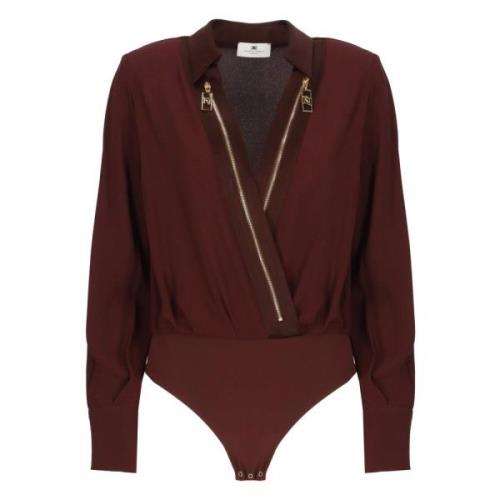 Bordeaux Viscose Body Shirt met Kraag Elisabetta Franchi , Red , Dames