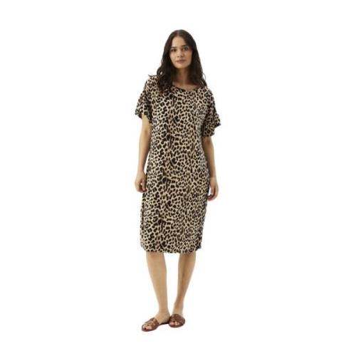 Luipaardprint Jurk IN Front , Beige , Dames