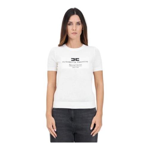 Witte T-shirt met korte mouwen en logodetail Elisabetta Franchi , Whit...