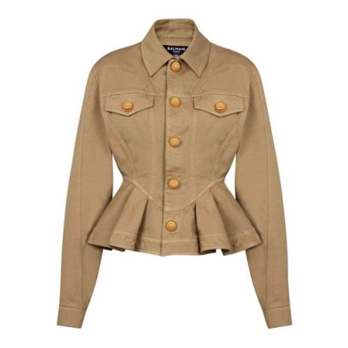 Gerimpelde katoenen canvasjas Balmain , Beige , Dames