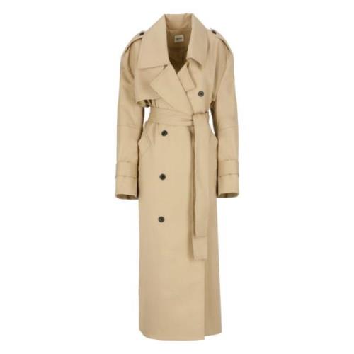 Beige Katoenen Jas met Peak Revers Khaite , Beige , Dames