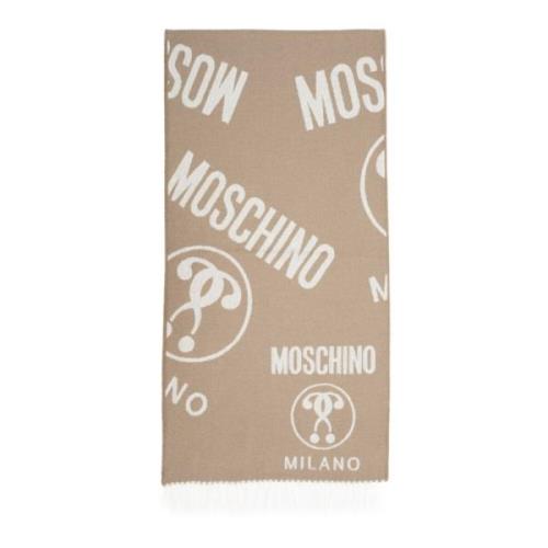 Logo Franje Wollen Sjaal Moschino , Beige , Heren