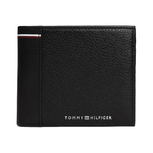 Zwarte Leren Bifold Portemonnee Tommy Hilfiger , Black , Heren