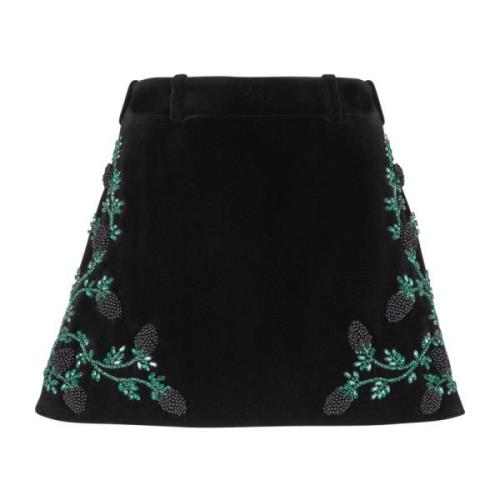 A-lijn rok in braam-geborduurd fluweel Balmain , Black , Dames