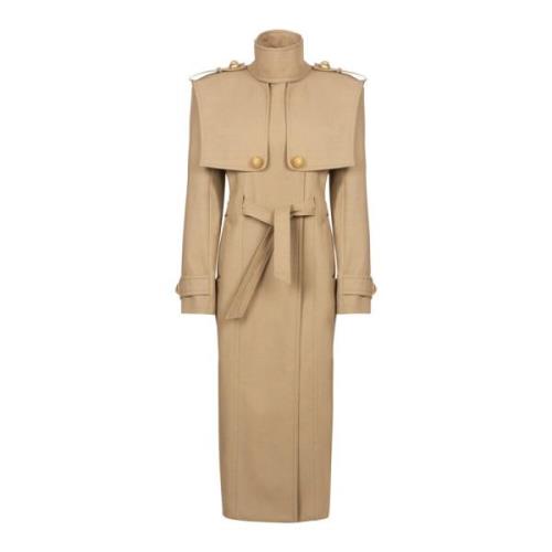 Trenchcoat met riem in waterafstotend katoen Balmain , Beige , Dames