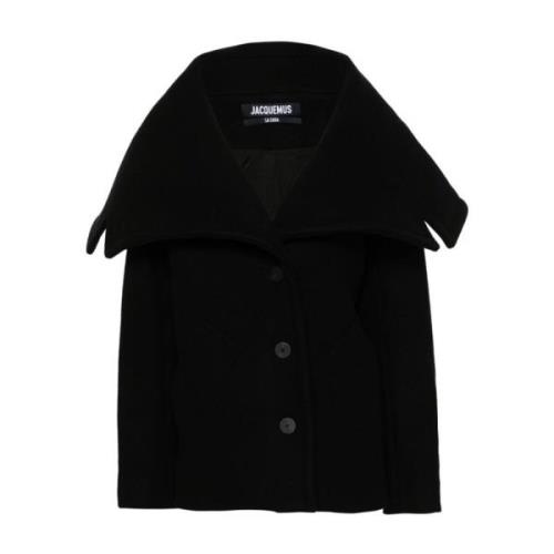 Zwarte Wollen Jas Oversized Kraag Jacquemus , Black , Dames