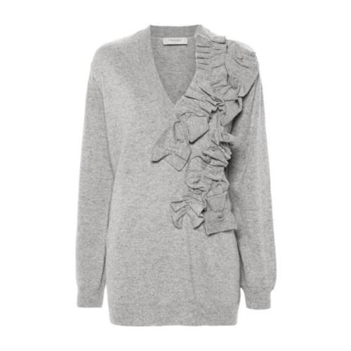 Bloemenapplicatie V-hals trui Twinset , Gray , Dames