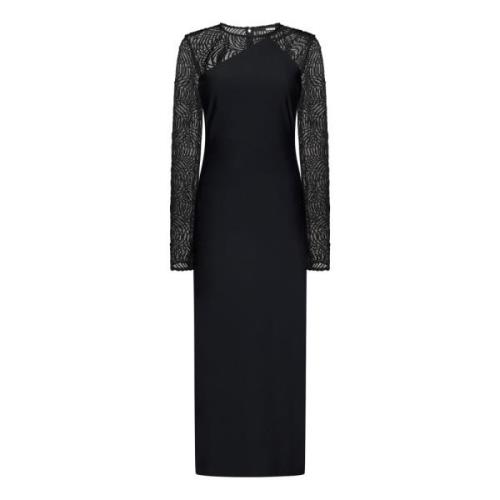 Zwart Mesh Detail Midi Jurk Rotate Birger Christensen , Black , Dames