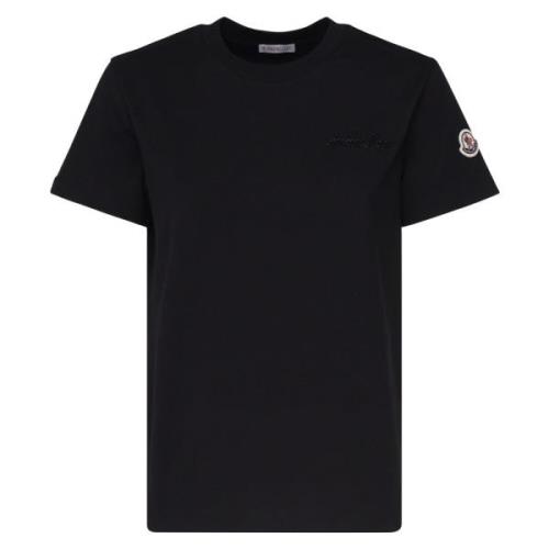 Zwart Katoenen Jersey Crew Neck T-shirt Moncler , Black , Dames