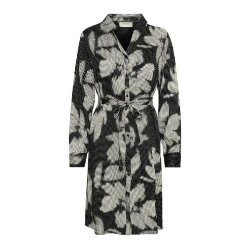 Zwart Digi Flower Overhemdjurk Cream , Black , Dames