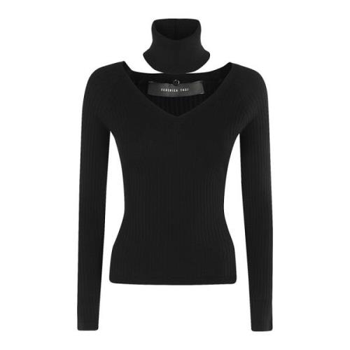 Cut Out V-hals Top Federica Tosi , Black , Dames