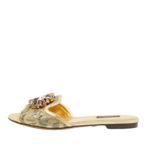 Pre-owned Leather sandals Dolce & Gabbana Pre-owned , Yellow , Dames