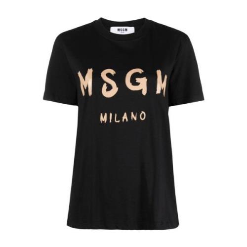 Zwart Tee Shirt Klassieke Stijl Msgm , Black , Dames