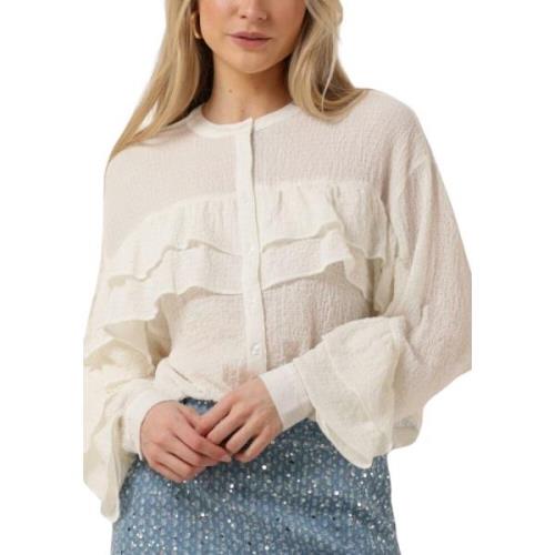 Ruffle Chiffon Blouse Elegant Stijl Alix The Label , Beige , Dames