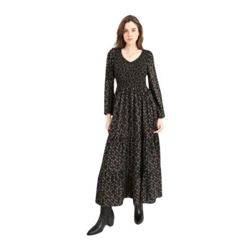 Lange Zwierige Smocked Borst Jurk Molly Bracken , Black , Dames