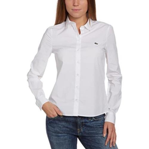 Slim Fit Shirt met Groene Krokodil Lacoste , White , Dames