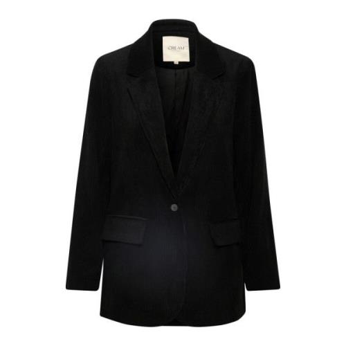 Lange Mouw Blazer Jas Pitch Black Cream , Black , Dames