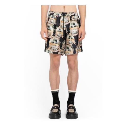 Palm Print Zijden Shorts Amiri , Black , Heren