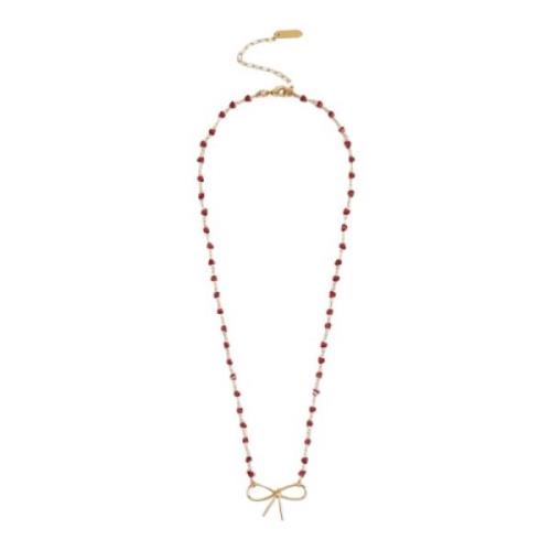 Korte Halsketting met Strik en Kristal Ketting Malababa , Red , Dames