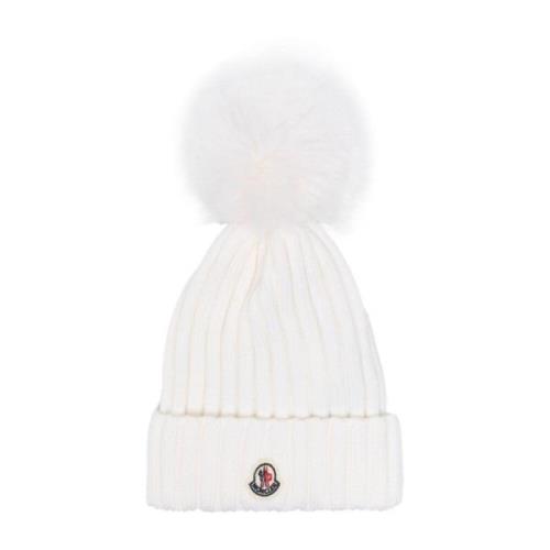 Witte Gebreide Pompom Muts Moncler , White , Dames