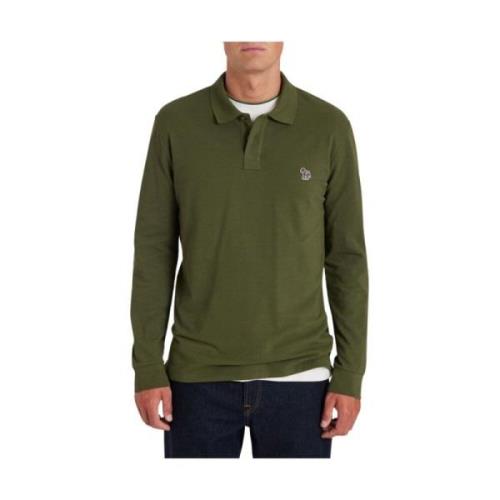 Zebra Khaki Polo Shirt met Lange Mouwen PS By Paul Smith , Green , Her...