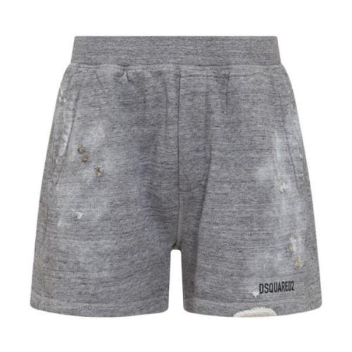 Logo Katoenen Shorts Vernietigd Effect Dsquared2 , Gray , Heren