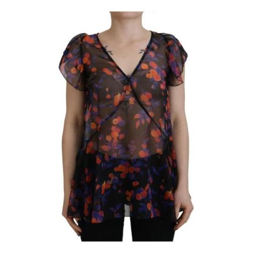 Zwarte Bloemen V-Hals Blouse Top Dsquared2 , Black , Dames