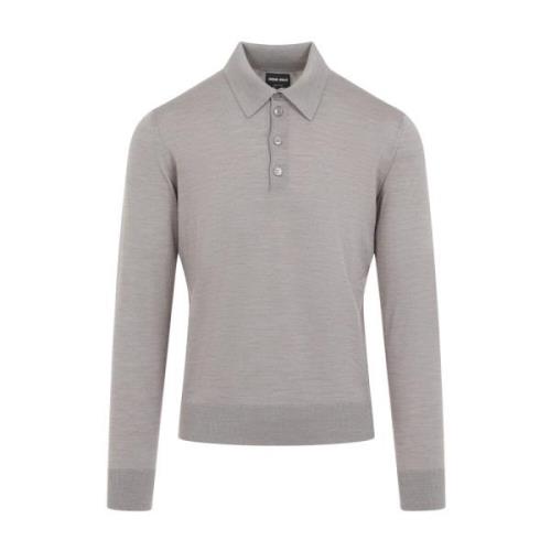 Grijze Wol Polo Kraag Sweater Giorgio Armani , Gray , Heren