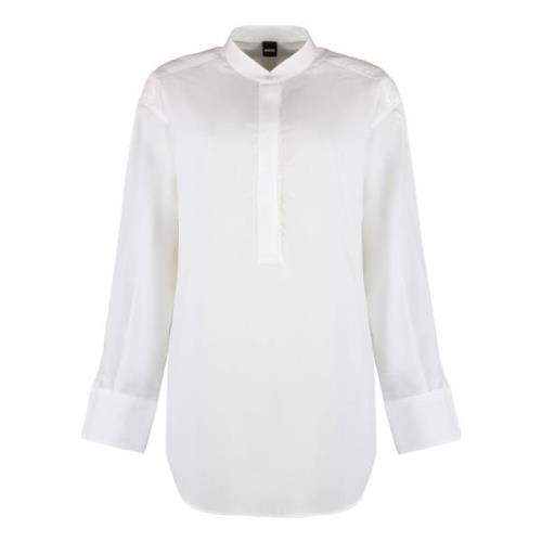 Lyocell Mandarin Kraag Poplin Blouse Hugo Boss , White , Dames