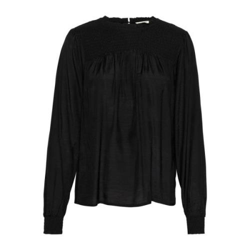 Feminine Smock Blouse met Puff Mouwen Cream , Black , Dames