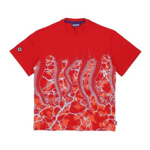 Rode Marmeren Heren Tee Octopus , Red , Heren