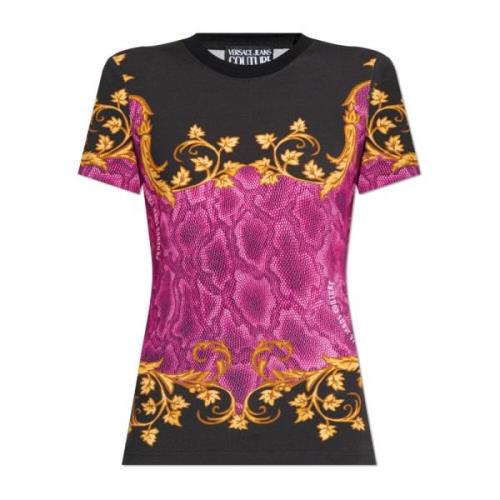 T-shirt met logo Versace Jeans Couture , Pink , Dames